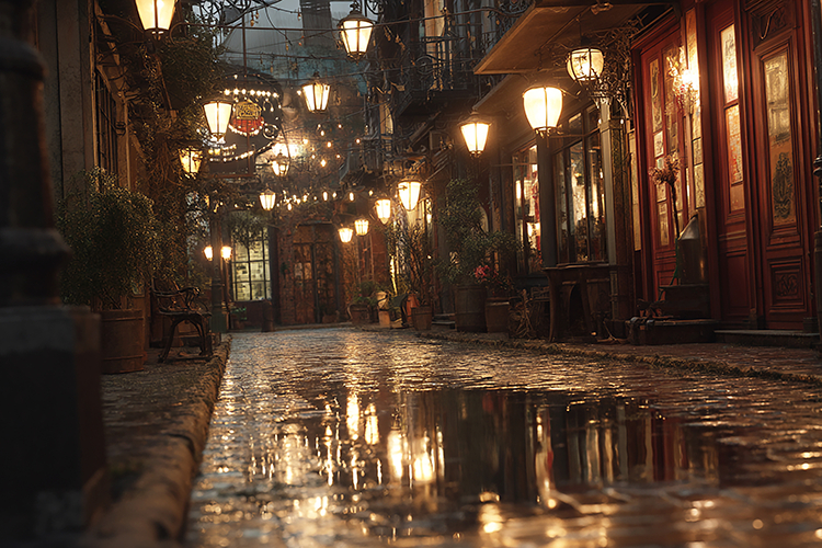 Reflections on a Rainy Night & Cobblestone Glow example image 1
