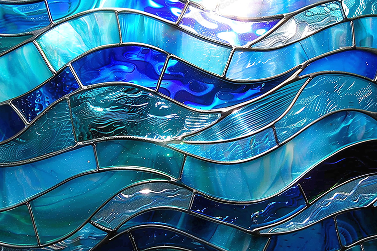 Vibrant Blue Stained Glass Waves Background