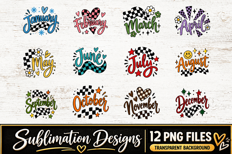 Checkered Monthly Clipart Sublimation PNG