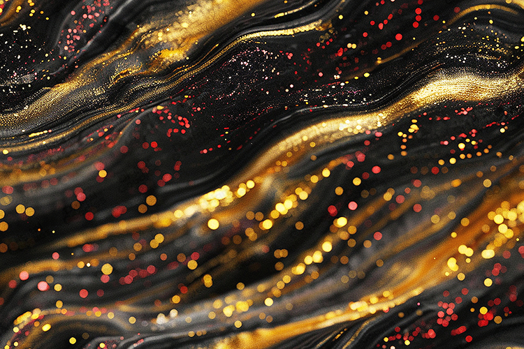 Festive Gold and Red Sparkle Black Marble Background