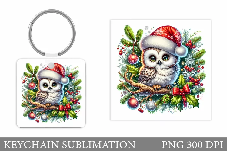 Cute Owl Keychain Sublimation. Christmas Keychain Design