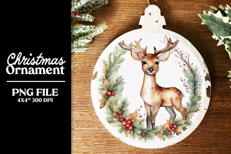 Watercolor Deer Christmas Ornament or Coaster Sublimation