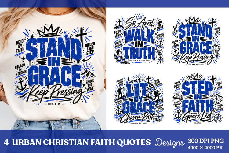 4 Urban Christian Faith Shirt PNG Designs, 4 Christian Grace