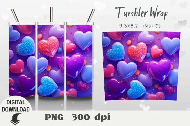 Valentine's Day Tumbler Wrap, heart 3D Sublimation