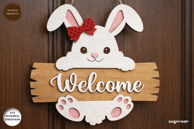 Valentine Bunny Door Sign Laser Cut | Door Hanger | SVG