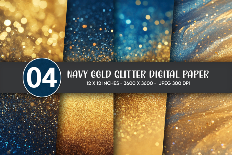 Navy Gold Glitter Digital Paper