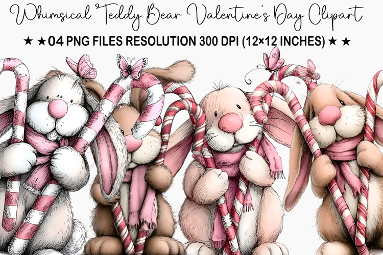 Whimsical Teddy Bear Valentines Day Clipart