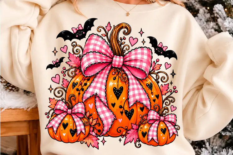 Pink Pumpkin Bow PNG Halloween T-shirt de