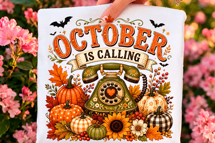October Is Calling Vintage Fall PNG