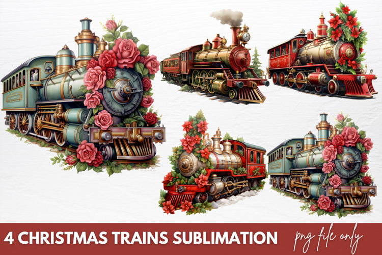 Christmas Trains Sublimation Clipart