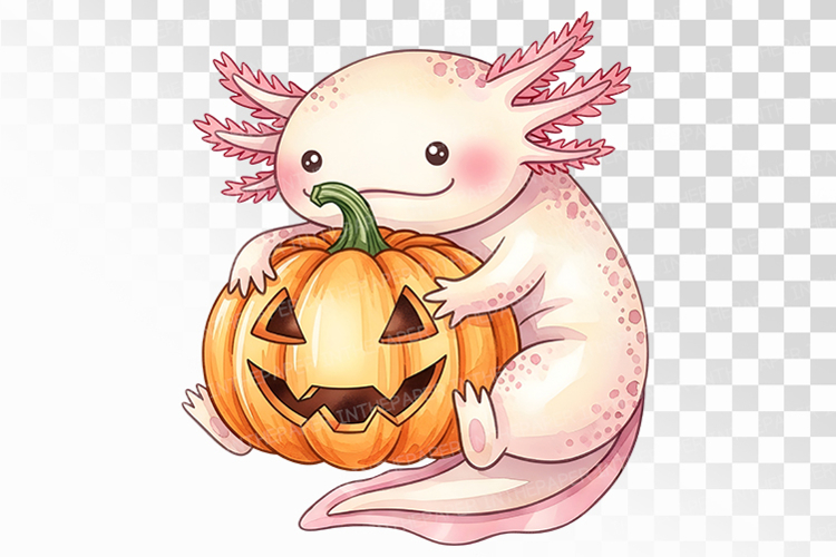 Halloween Axolotl Jack O Lantern Pumpkin PNG Uparupa