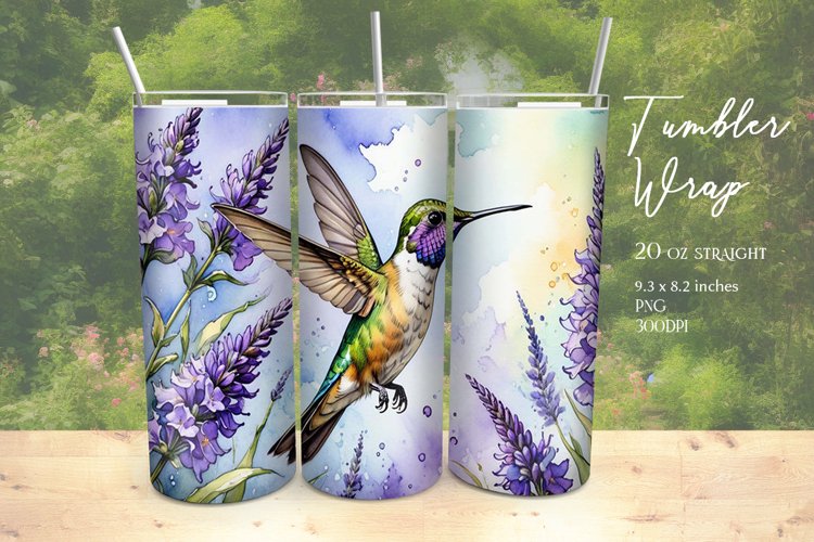 Watercolor Hummingbird Tumbler Wrap Sublimation example image 1