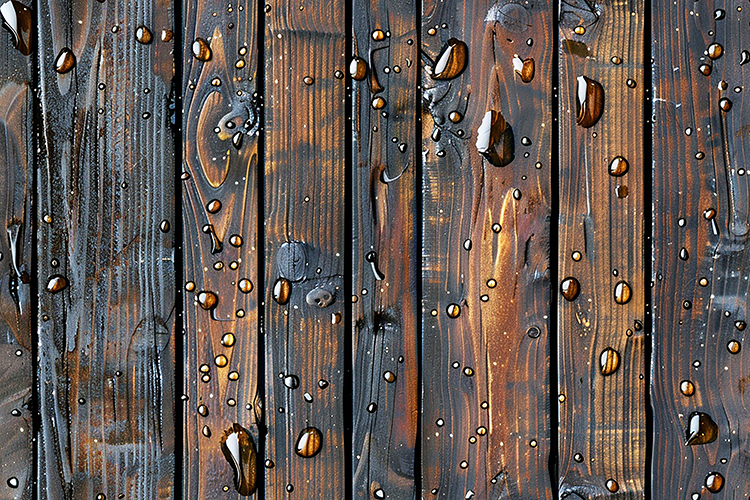 Dark wooden planks with water droplets on them