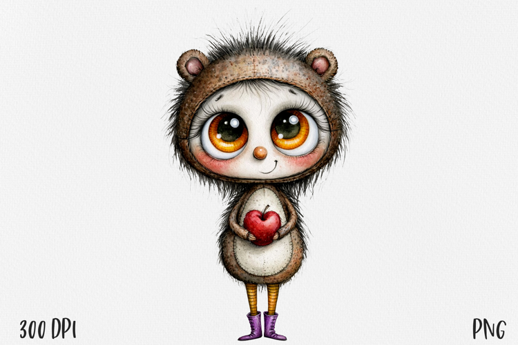 Whimsical Autumn Girl PNG, Cute Woodland Character Clipart