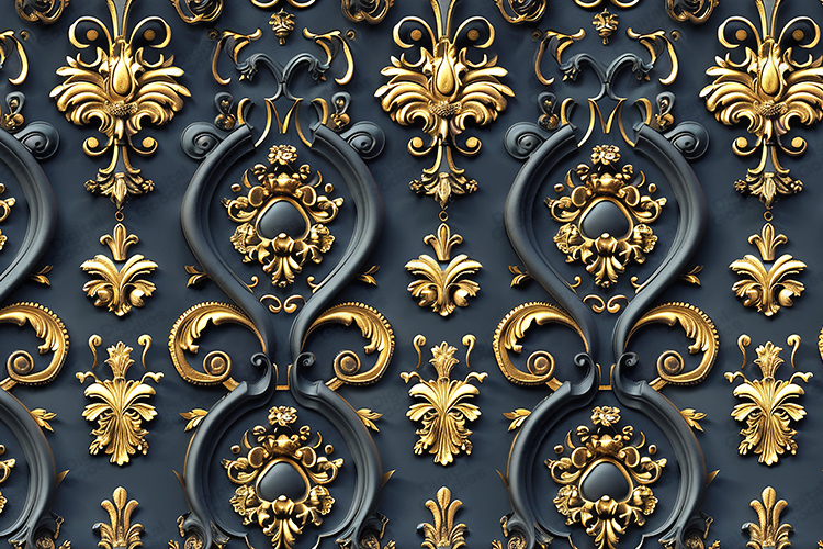 Black Gold Baroque Damask Luxury Seamless Pattern Texture