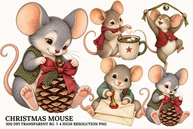 Christmas Mouse PNG, Gingerbread Cookie Winter Sublimation