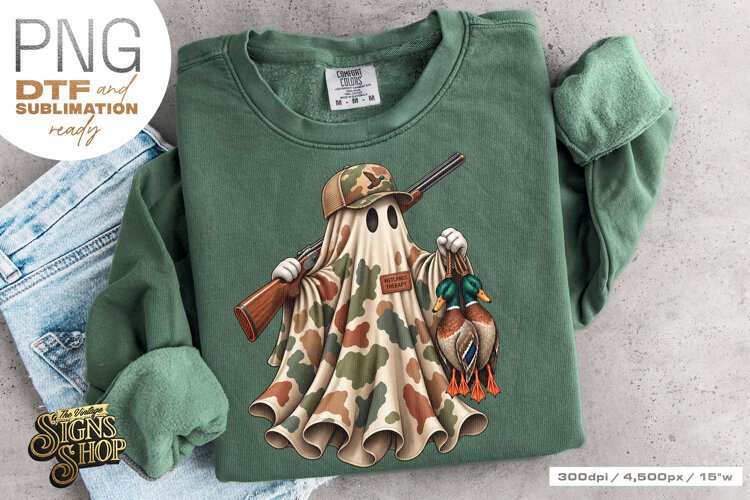 Halloween Ghost Duck PNG, Hunting DTF Design example image 1