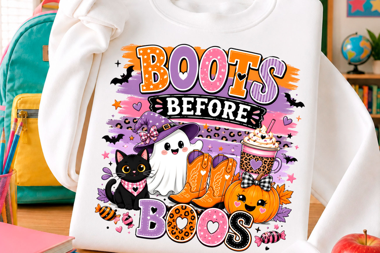 Boots Before Boos Cute Halloween PNG