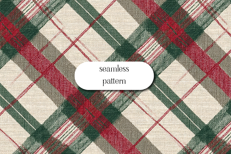 Vintage Christmas Plaid Seamless Pattern Festive Red, Green