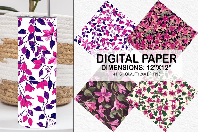 Fuchsia Flowers Pattern Digital Paper- Flowers Background