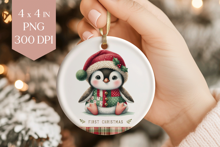 Cute Baby Penguin Christmas Ornament PNG Graphic