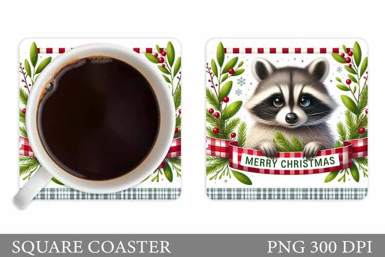 Christmas Raccoon Coaster. Christmas Coaster Sublimation