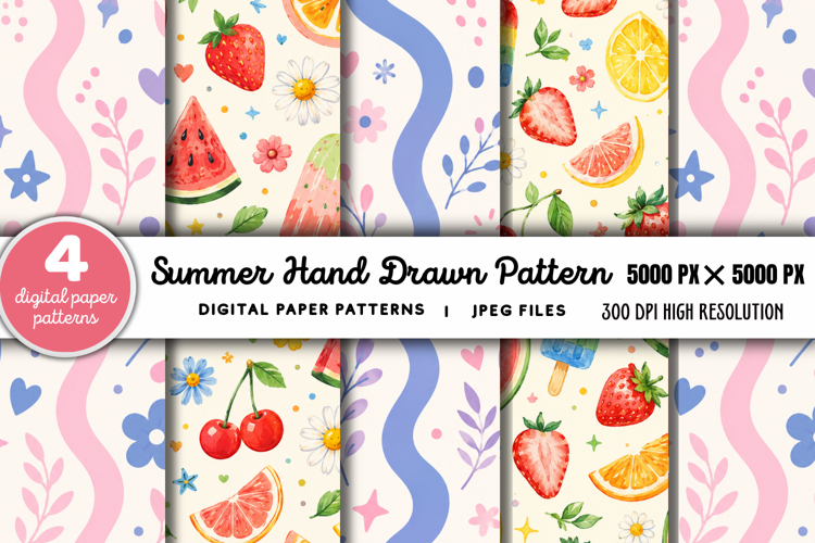 Summer Beach Hand Drawn Pattern JPG