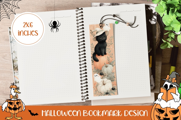 Halloween Black Cat Bookmark, Halloween Ghosts Bookmark PNG