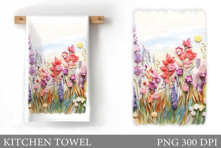 3D Wildflowers Kitchen Towel. Flowers Kitchen Towel example image 1