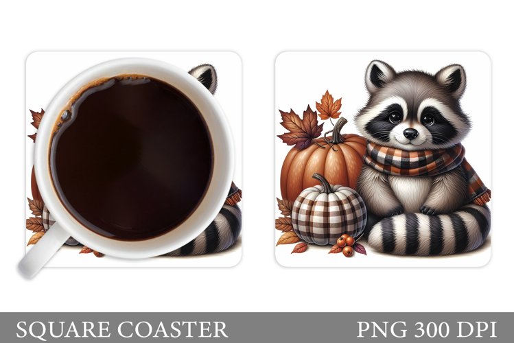Fall Raccoon Coaster. Fall Coaster Sublimation example image 1
