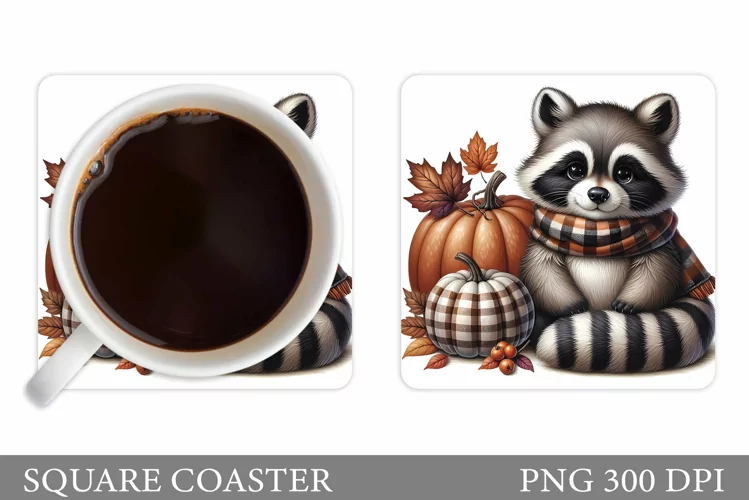 Fall Raccoon Coaster. Fall Coaster Sublimation