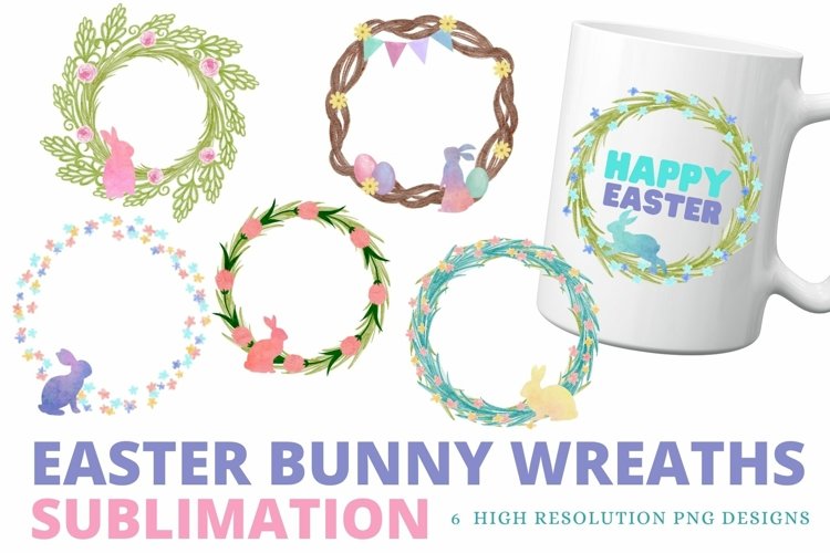 Easter Bunny Wreaths Cute Holiday Sublimation Art Add Text