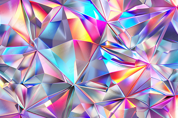 Iridescent Geometric Crystal Background with Rainbow Shine