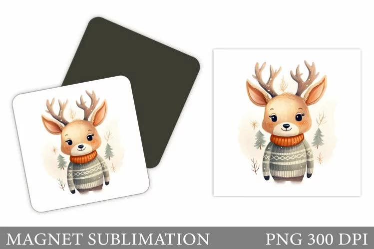 Winter Deer Magnet. Cute Deer Magnet Sublimation