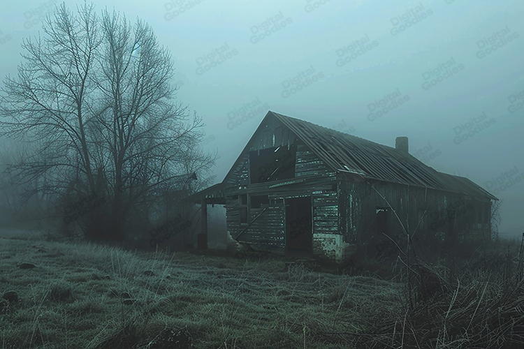 Foggy Abandoned House Moody Landscape Background