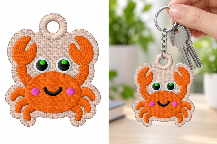 Cute Crab Keychain Embroidery Design