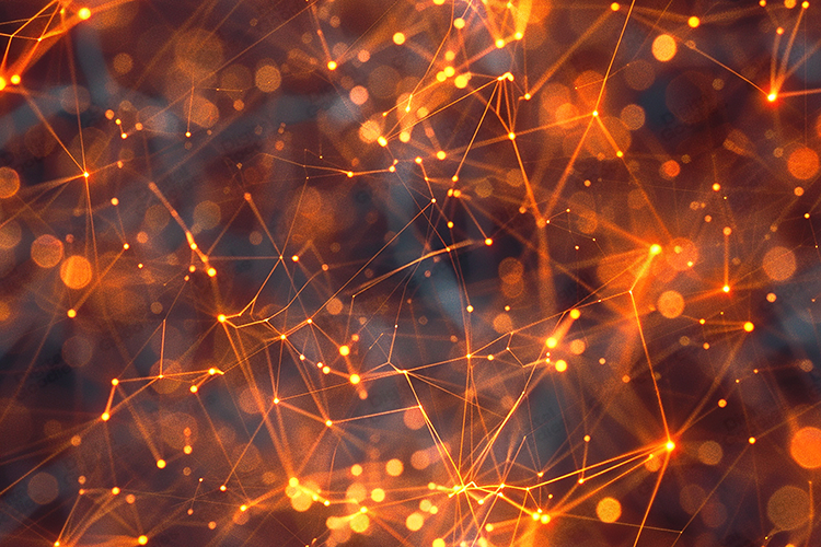 Glowing Abstract Network Light Background with Orange Lines