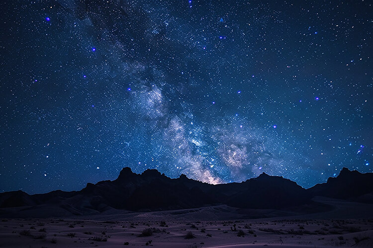 The Milky Way galaxy shines in clear desert night sky