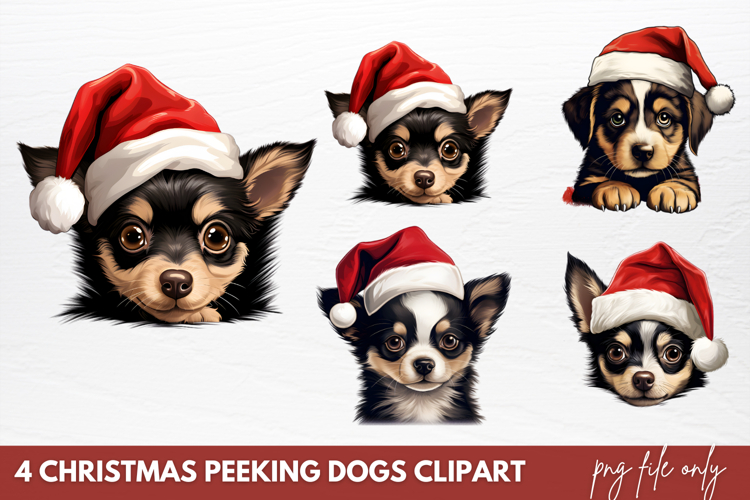 Christmas Peeking Dogs Clipart Sublimation