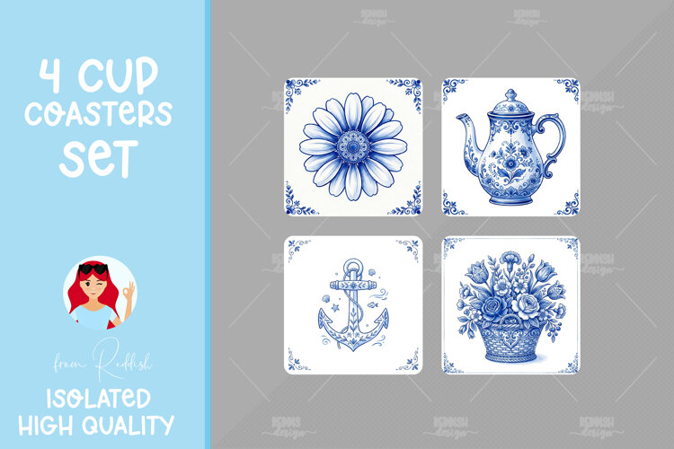 4 Ceramic Tile Style Ornamental Pattern Drink Coasters example image 1