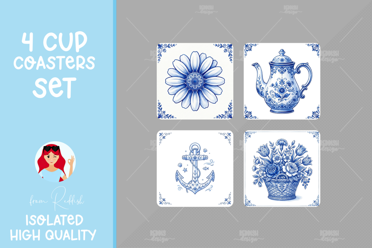 4 Ceramic Tile Style Ornamental Pattern Drink Coasters