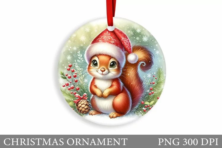 Cute Squirrel Christmas Ornament. Cute Squirrel Sublimation