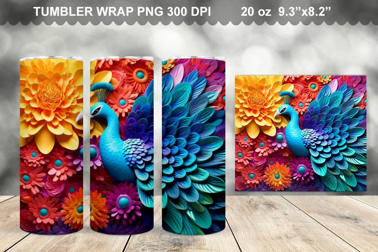 Colorful 3D Rainbow Peacock Tumbler Design