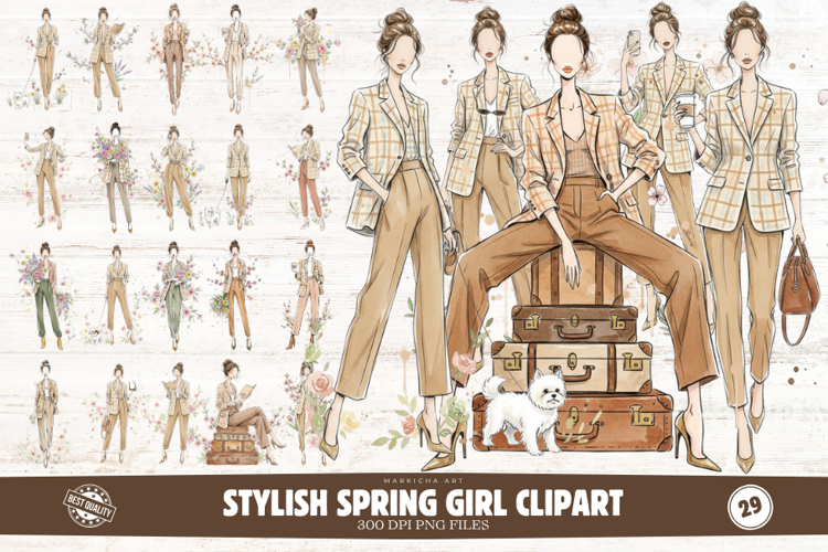 Stylish Spring Girl Clipart