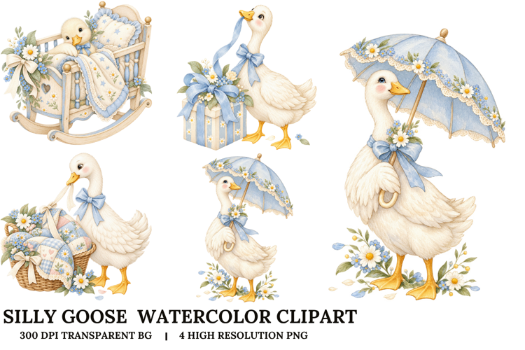Cute Goose Nursery Watercolor Sublimation PNG
