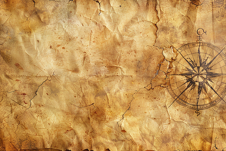 Vintage Parchment Map Background with Antique Compass Rose