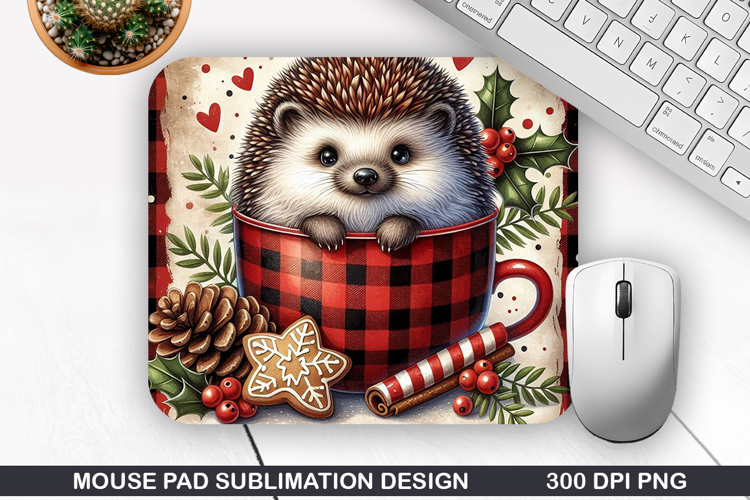 Hedgehog Mouse Pad Sublimation, Christmas Mouse Pad PNG