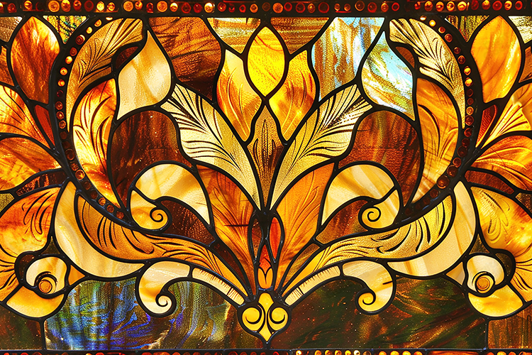 Golden Stained Glass Ornamental Floral Art Background