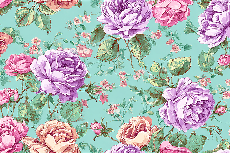 Floral pattern large roses and small flowers
