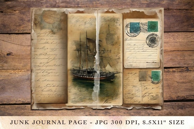 Printable Junk Journal Pages postcard nautical ship 1